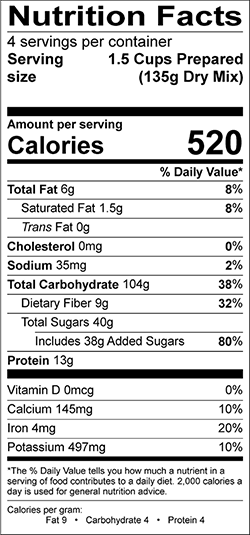 Nine-Grain Cereal Nutrition Label