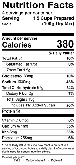 Legacy Old Fashioned Pancake Mix Nutrition Label